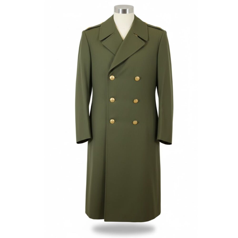 Vintage Czechoslovakia Military Long Line Trench Coat Army Green Reenactments